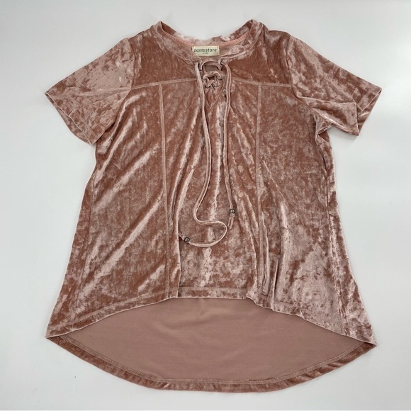 Blush Rose Pink 90s Y2K Crushed Velvet Lace Up Oversized Top - Picture 1 of 10